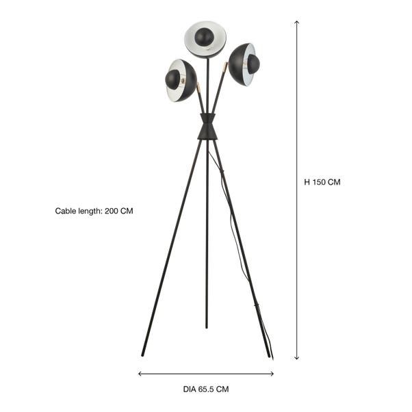Elements Levi Tripod 3 Light Metal Floor Lamp
