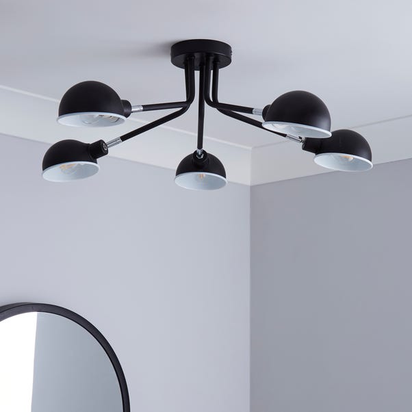 Elements Borr Black 5 Light Semi Flush Ceiling Light