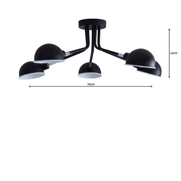 Elements Borr Black 5 Light Semi Flush Ceiling Light