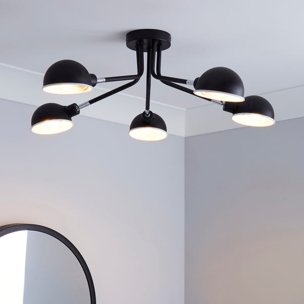 Elements Borr Black 5 Light Semi Flush Ceiling Light