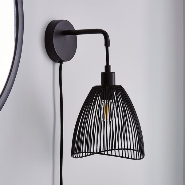 Elements Jaula Rattan Plug In Wall Light
