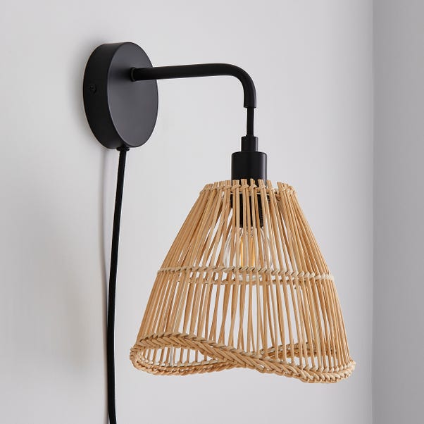 Elements Jaula Rattan Plug In Wall Light