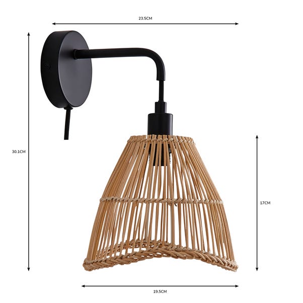 Elements Jaula Rattan Plug In Wall Light