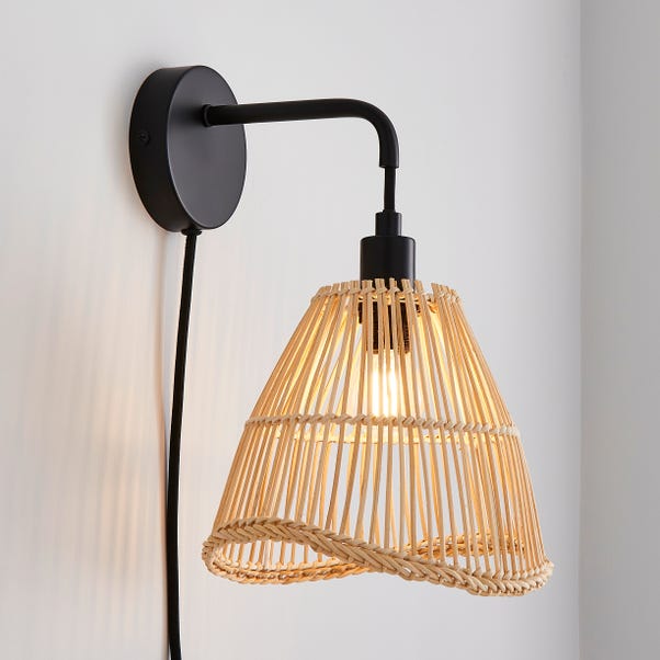 Elements Jaula Rattan Plug In Wall Light
