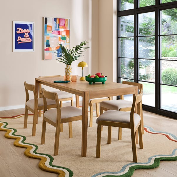 Elements Holmes 6 Seater Rectangular Dining Table, Modern Oak