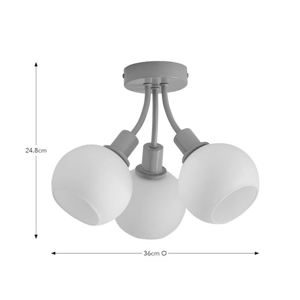 Elements Bailey 3 Light Semi Flush Ceiling Light