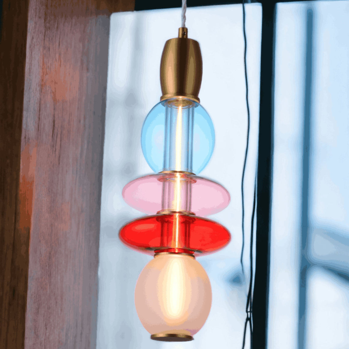 Léonor Vertical Pendant Glass Multicoloured / Ø 15 X H 39.7 Cm