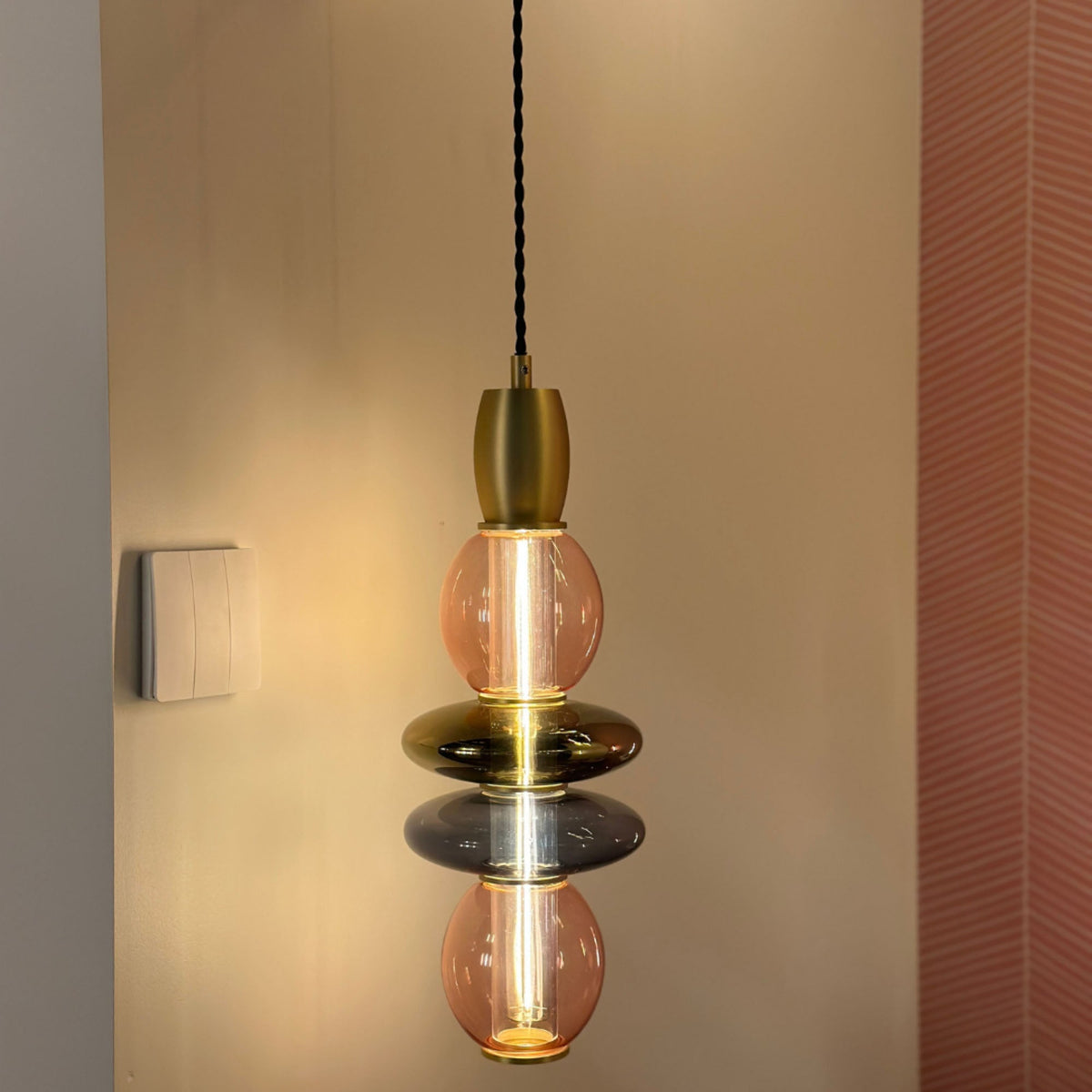 Léonor Vertical Pendant Glass Grey / Ø 15 X H 39.7 Cm